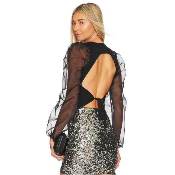 ASTR The Label Audrina Sweater Top with Chiffon Sleeve Open Back Size Small NWT - Picture 5 of 5